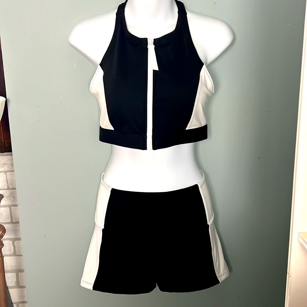FABLETICS High Tide Zip-Front Swim Top & High Waisted Swim Short (2 pc set)
